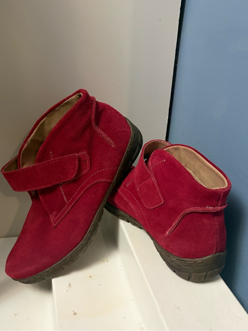 Wanderlust Red Suede Ankle Booties with Hook-and-Loop Strap